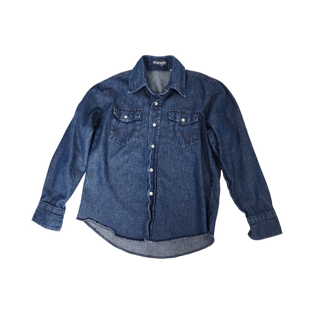 Wrangler Kids Medium Wash Blue Denim Western Pearl Snap Shirt WMB702D Size M